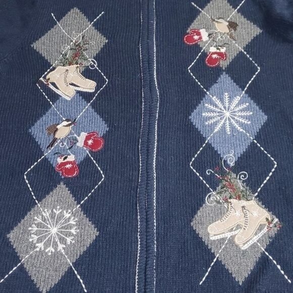 Croft & Barrow Holiday Embroider Ice Skates, Mitten Theme Full Zip Sz M Cardigan - Picture 7 of 12